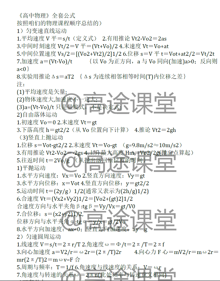 高中物理公式大全最终极版PDF文档百度云网盘下载插图1爱书网–中小学课件学习