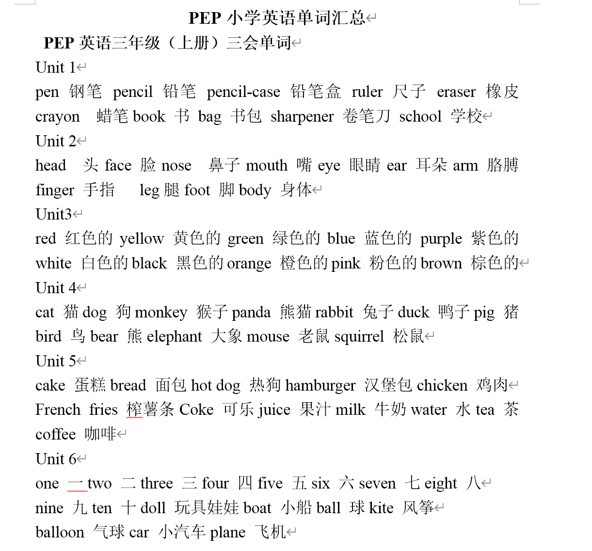 PEP小学英语3年级-6年级上下册英语单词表汇总word文档下载插图爱书网–中小学课件学习