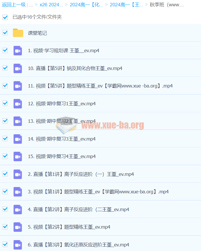 2024高一化学 王瑾 秋季班 百度云网盘下载