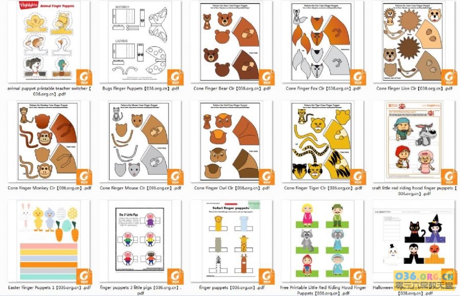 益智手工：手指玩偶图纸 Paper Cone Finger Puppets-英文素材包 共42册 PDF高清可打印 和孩子一起DIY玩转指尖玩偶吧插图1爱书网–中小学课件学习