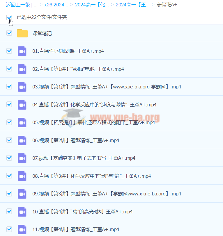 2024高一化学 王瑾 寒假班 百度云网盘下载